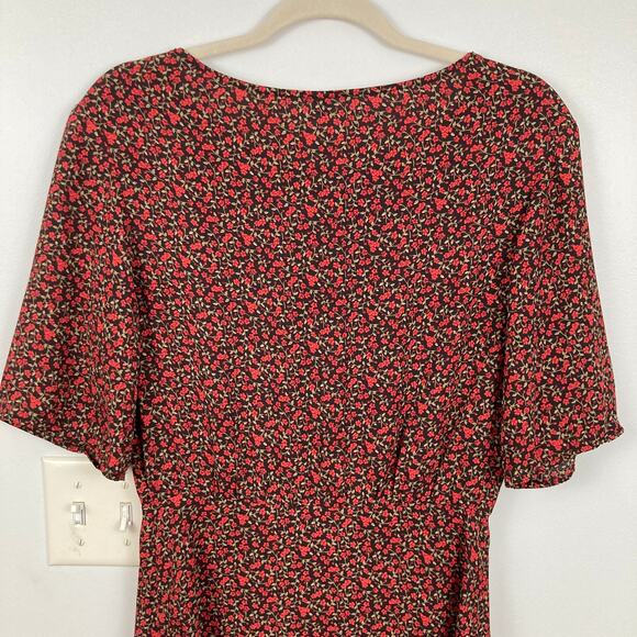 Uniqlo Womens XS Black & Red Ditsy Floral Midi Dress Fairy Grunge Whimsigoth - Picture 9 of 9